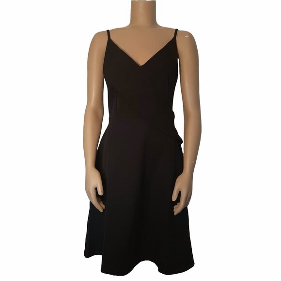 TRENDYOL Black V-Neck Sleeveless A-Line Flowy Cocktail Dress - Size 40 - Picture 1 of 11